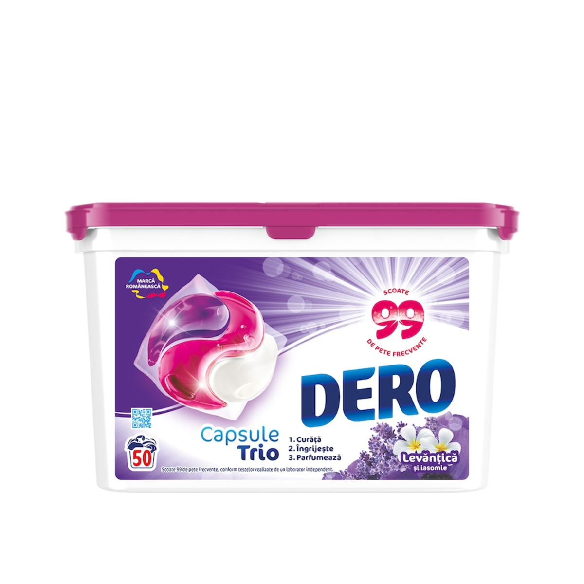 Dero Trio capsule detergent, Lavender and jasmine, 50 washes